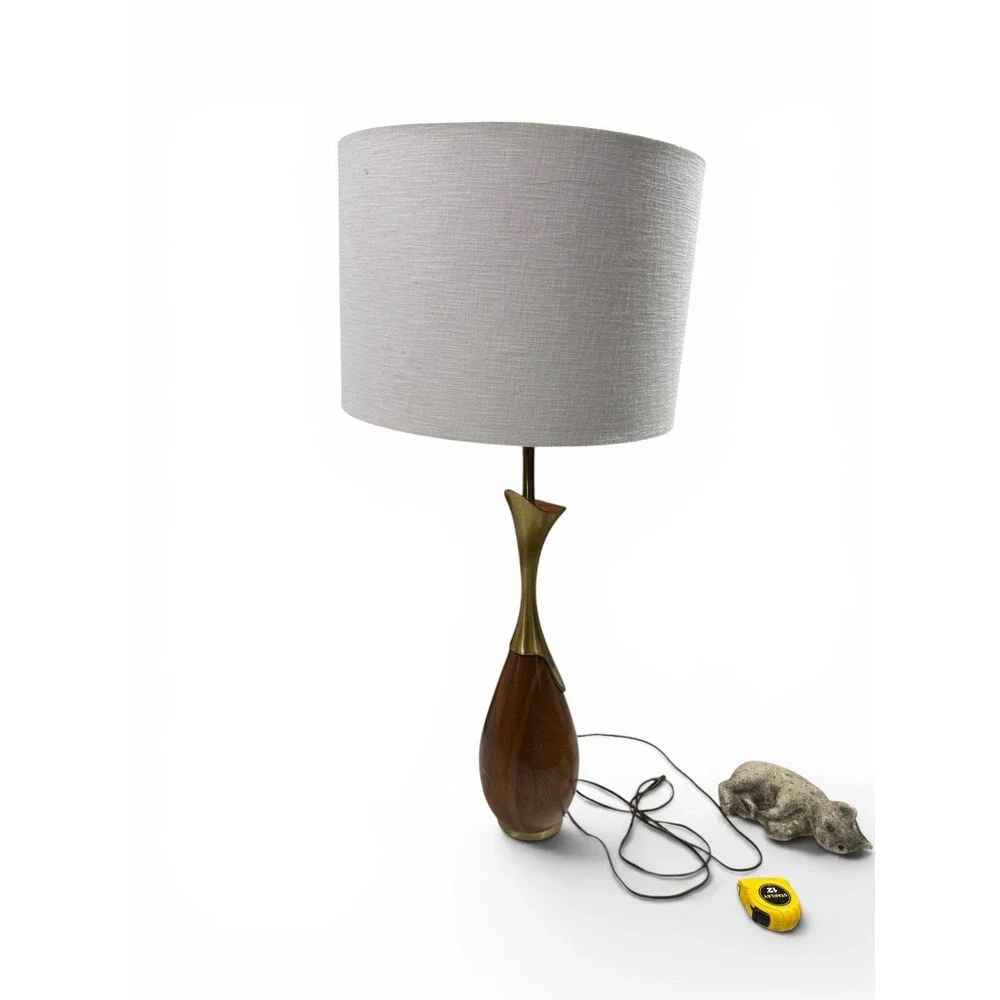 Tony Paul Sculpted Brass & Walnut Table Lamp for Westwood Industries